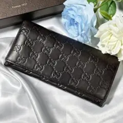 【美品】GUCCIグッチ 長財布 グッチシマ レザー GG柄 フラップ ブラウンのサムネイル