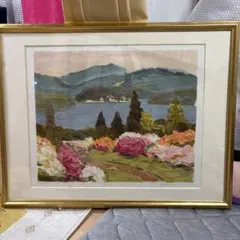 リトグラフ　つつじ咲く庭　楢原健三　約90㎝×71㎝ リトグラフ つつじ咲く庭 楢原健三 約90㎝×71㎝ - メルカリ