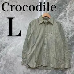 CROCODILE メンズ L 緑 ストライプシャツ カジュアル 古着のサムネイル