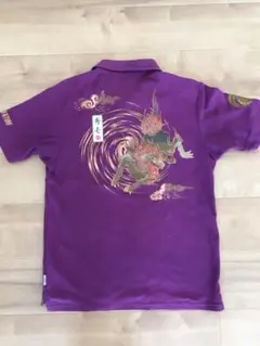 美品 紫生地唐獅子和柄ポロシャツ