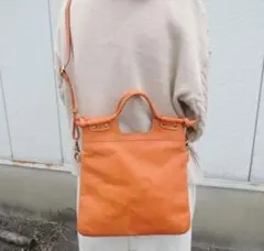 新品 14500円☆2WAY 小型 薄型 ショルダー ハンドバッグ☆牛革 口折れ