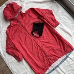 ☆モンベル☆コーラル系ピンクレインウエア140コート 収納袋付き