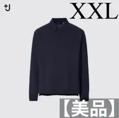 【美品】UNIQLO +J メリノブレンドニットポロシャツ（長袖）ネイビーXXL