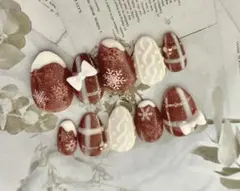 ネイルチップ　即購入ok 赤　白　冬　雪　クリスマス　リボン　ニット　チェック