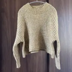 POU DOU DOUミックスカラークロップドニット リブ編み 長袖セーター