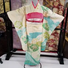 fs122st 訳有り アンティーク中振袖5点セット 正絹 金糸 金彩 銀彩