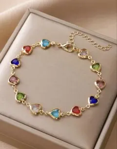 マルチカラー ハートモチーフ ブレスレット　ゴールド