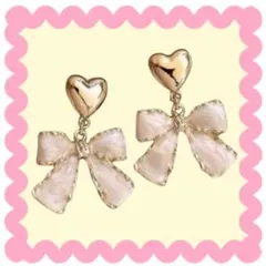 リボン ピアス ハート ゴールド 金 韓国 ヴィンテージ 上品 揺れる