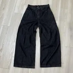 ブラックデニム ワイドパンツ ハイウエスト 地