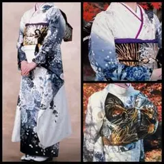 【美品】final stage 成人式 振袖フルセット 正絹 ちりめん 白 紺