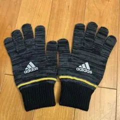 adidas ストライプ手袋 黒/グレー/黄色