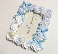 ホイップデコ トレカケース 硬質ケース B8 白×水 リボン パール 量産型