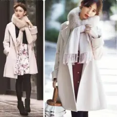 【1サイズ】3wayファー付きAラインコートRirandtureピンクベージュ