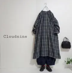 クラウドナイン 微起毛 スタンドカラーチェックワンピース M～L
