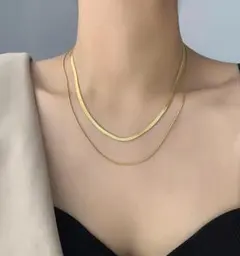 ゴールド【2連 ネックレス スネーク チェーン】 シルバー サージカルステンレス