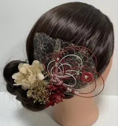 819.成人式　卒業式　水引髪飾り　プリザーブドフラワー