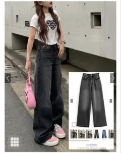 GRL ハイウエストワイドデニムパンツ ブラックのサムネイル