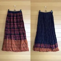 レアデザイン リバーシブル ロングスカート マキシ丈 チェック 総ゴム 森ガール