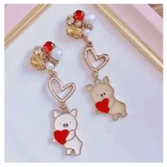 ビジュー×ハートコネクター×ぶたさんピアス ゆめかわ イヤリング無料