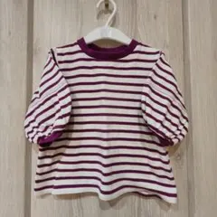 美品✨【100】coen バルーンスリーブカットソー Tシャツ 白紫ボーダー