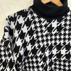 ハウンドトゥース柄 タートルネックセーター