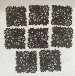 【未使用】8枚セット フェルト製 ブラウン コースター 花 蝶 クローバー 美品