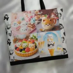 トート　ハンドメイド猫(=^_^=)とスイーツデザイン トートバッグ パネル生地