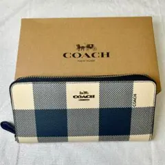 【新品 未使用品】 COACH コーチ 長財布 チェック柄 ネイビー ホワイト