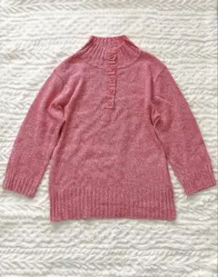 【IDANA】ニット　ハイネック　前ボタン　Mサイズ ピンク　春先