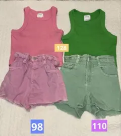 ZARA 98cm 110cm ショートパンツ　セット　デニム　ピンク　緑