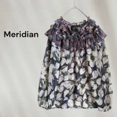 Meridian フラワープリント 長袖 シア― ブラウス フリル リボン