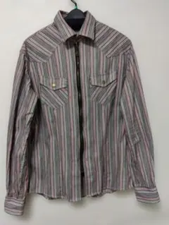 薄手ストライプ 長袖シャツ M コットン100%
