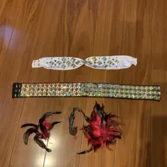 社交ダンス、ラテン、￼ヘアバンド／羽のモチーフ/ウェストベルトセット