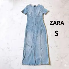 ZARA TRF デニム ストレッチロングワンピース S 美シルエット