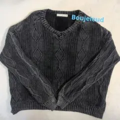 Bou Jeloud /グレー Vネック ケーブル編みセーター