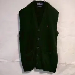 Polo by Ralph Lauren ロゴ入りニットベスト　前開き　黒　L