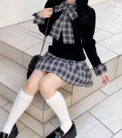 最終値下げ【INGNI】チェック柄ボウタイシャツドッキングニットワンピース