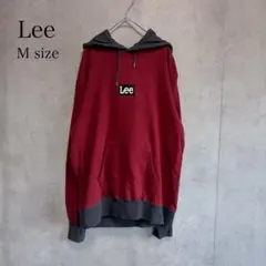 Lee パーカー M バイカラー ワインレッド グレー ロゴ刺繍 オーバーサイズのサムネイル