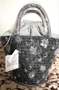 スパンコール ➕チュールレース ❣️かごバッグ 巾着型のサムネイル