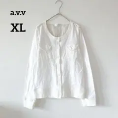 アーヴェヴェ　長袖カットソー　XL　白　クルーネック　ミリタリー調　432