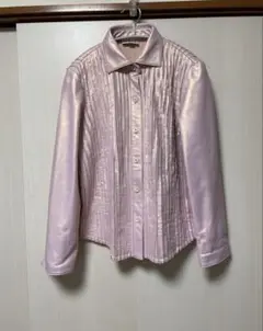 GRES Paris ピンク プリーツシャツレザー ジャケット 40
