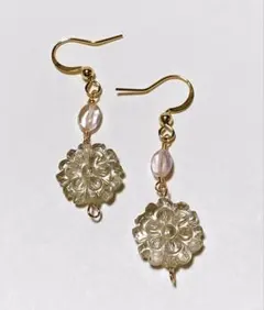 モルガナイトとスモーキークォーツのお花ピアス14kgf