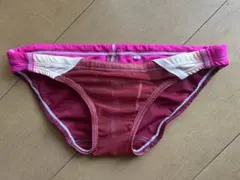 メンズ スイムショーツ Mサイズ ピンク×ボルドーシースルー素材　競パンメッシュのサムネイル