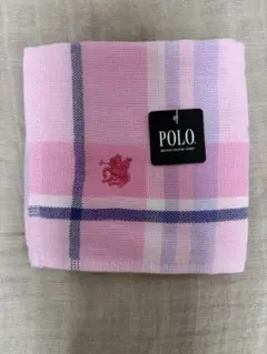 POLO タオルハンカチ ピンク チェック柄