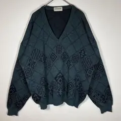 【都会派ヴィンテージ】LEWINGER 幾何学ジャガード Vネックセーター