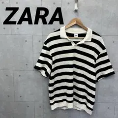 ZARA ザラ ニットポロシャツ EUR L USA L MEX42 白×黒のサムネイル