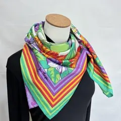 4-19.JIM TOMPSON フラワー＆リーフモチーフ　シルクスカーフ