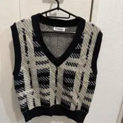 GANGWEI ニットベスト Vネック チェック柄