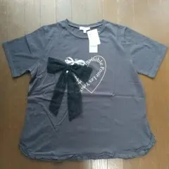 リボンモチーフ 裾フリル Tシャツ チャコール Lのサムネイル