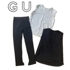 GU ノースリーブ Tシャツ 透かし編み レース レギンス タックスリーブ